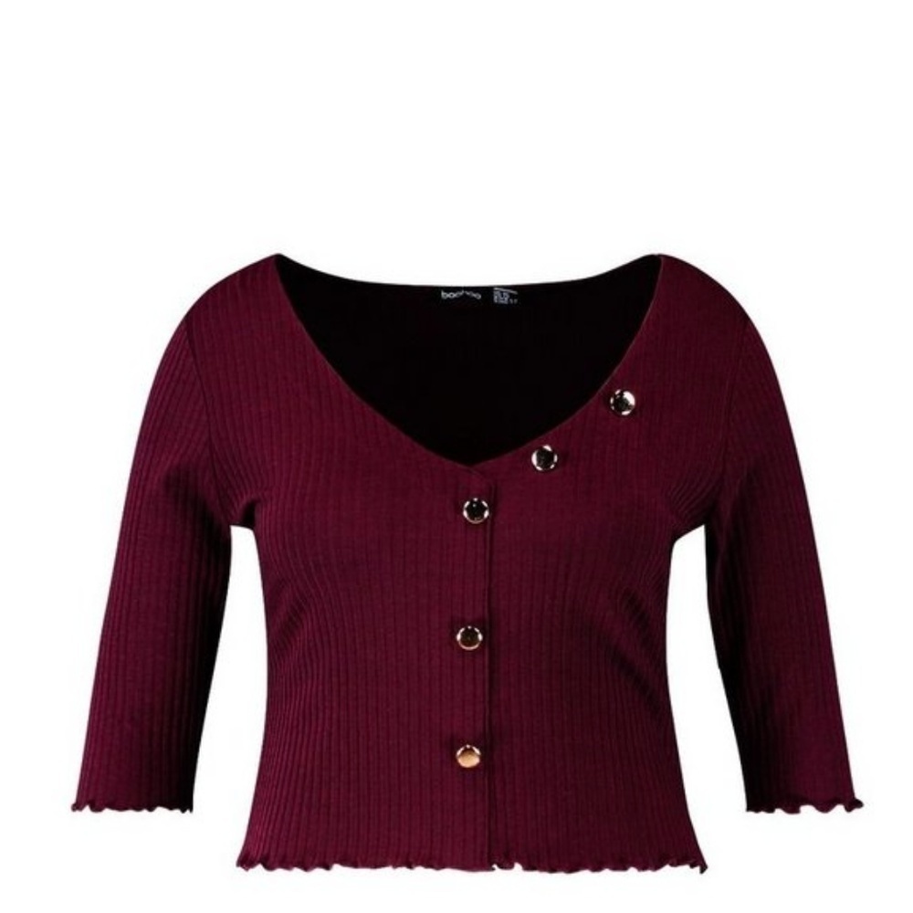 𝅺NWT- Boohoo-Plus Ribbed Button Top - Picture 3 of 4